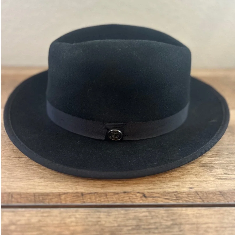 Bruno Capelo Princeton Collection Black Australian‎ Wool Fedora Hat Medium